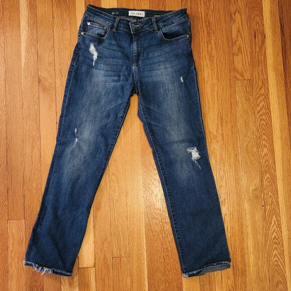 DL1961 Mara Straight Mid-Rise Instasculpt Distressed Ankle Jeans, Indigo, Sz 29 - Picture 2 of 8